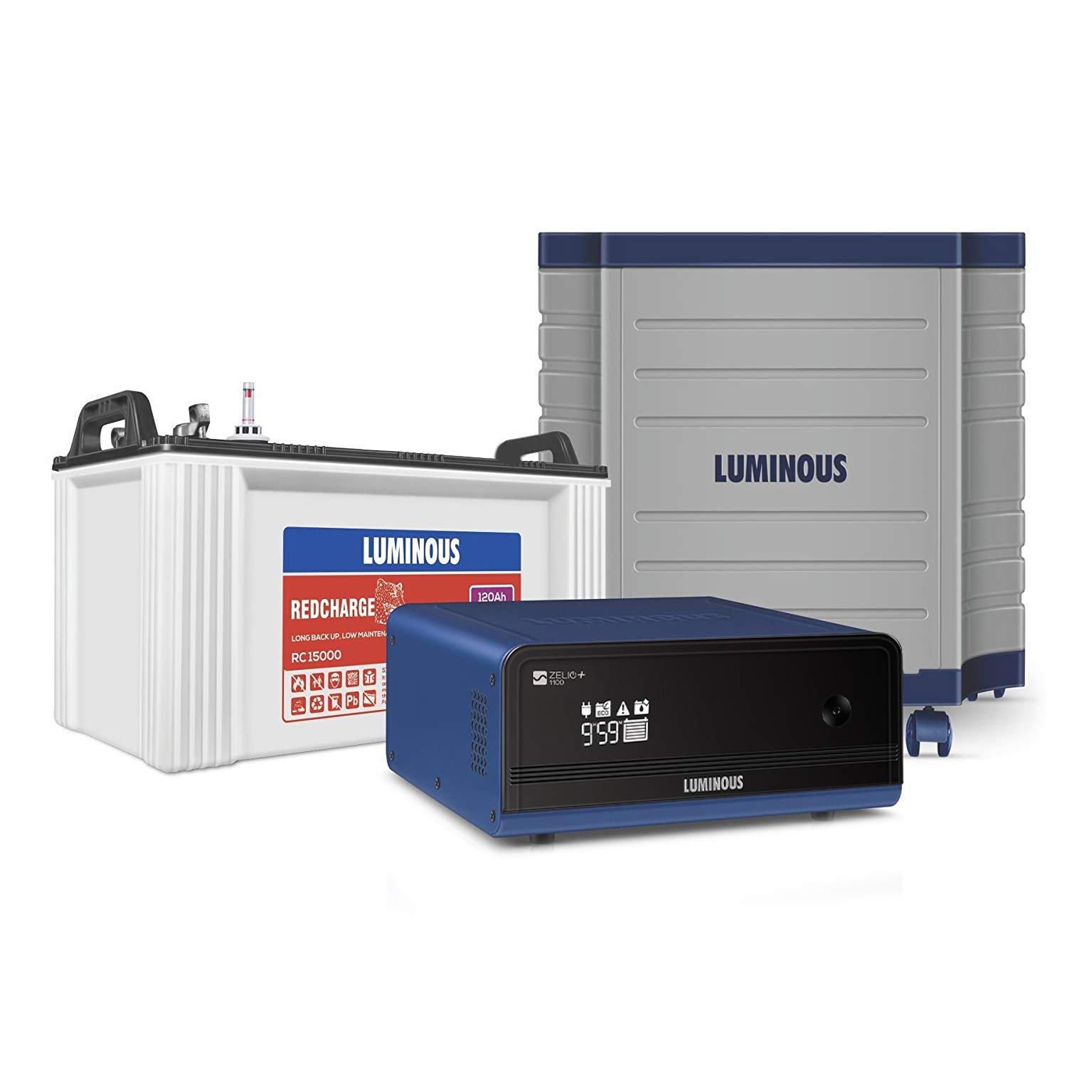 Luminous Inverter & Battery Combo with Trolley for Home, Office & Shops (Zelio+ 1100 Pure Sine Wave Inverter, RC 15000 120 Ah Tall Tubular Battery)